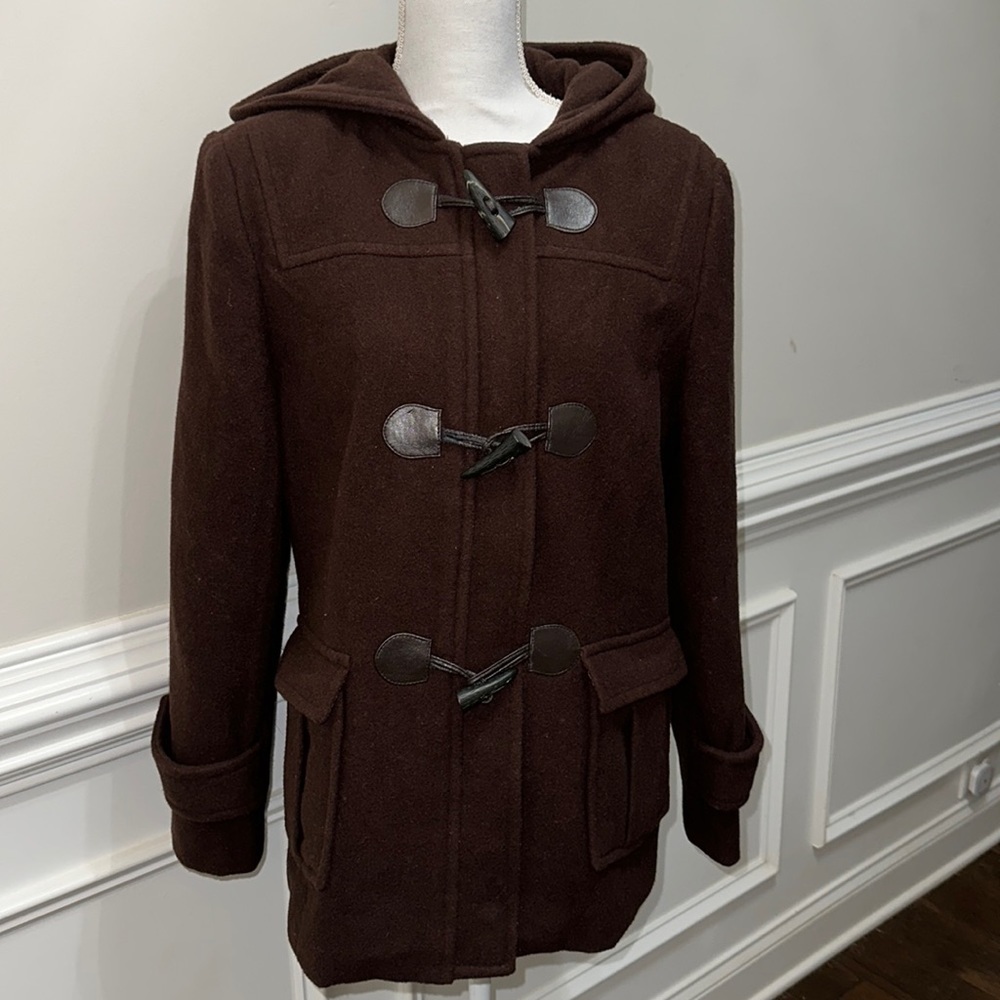 VINTAGE Chadwick’s Brown Hooded Wool Zip and Button Closure Coat size 10